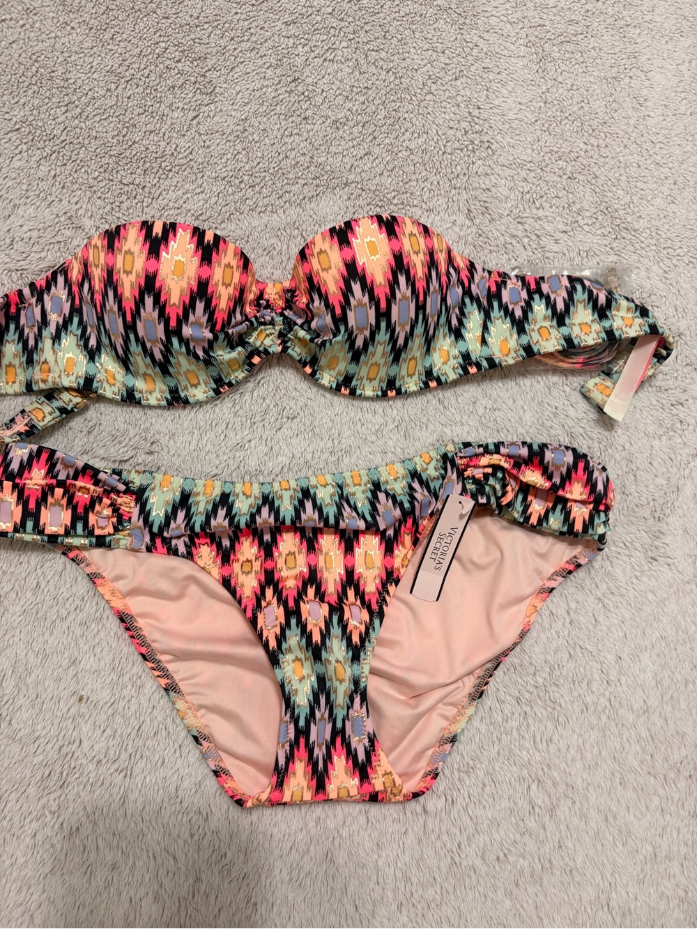Victoria's Secret Multicolor Aztec Print Bikini - Pink, Teal & Black